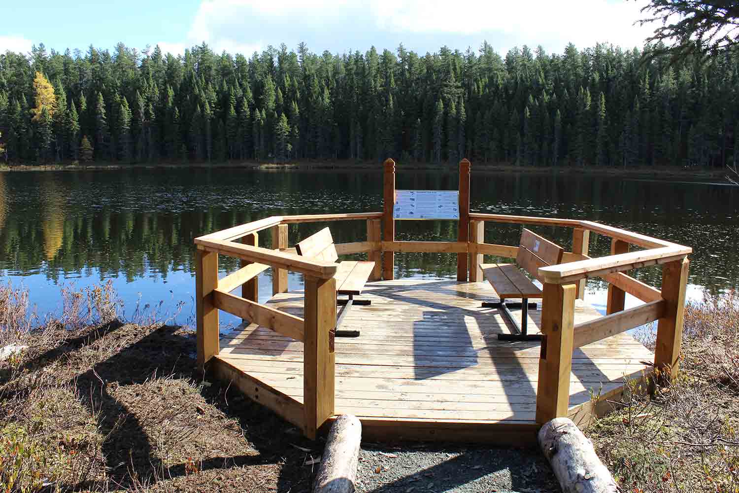 Wooden lookout overlooking Rainbow Lake in the Hersey Lake Conservation Area