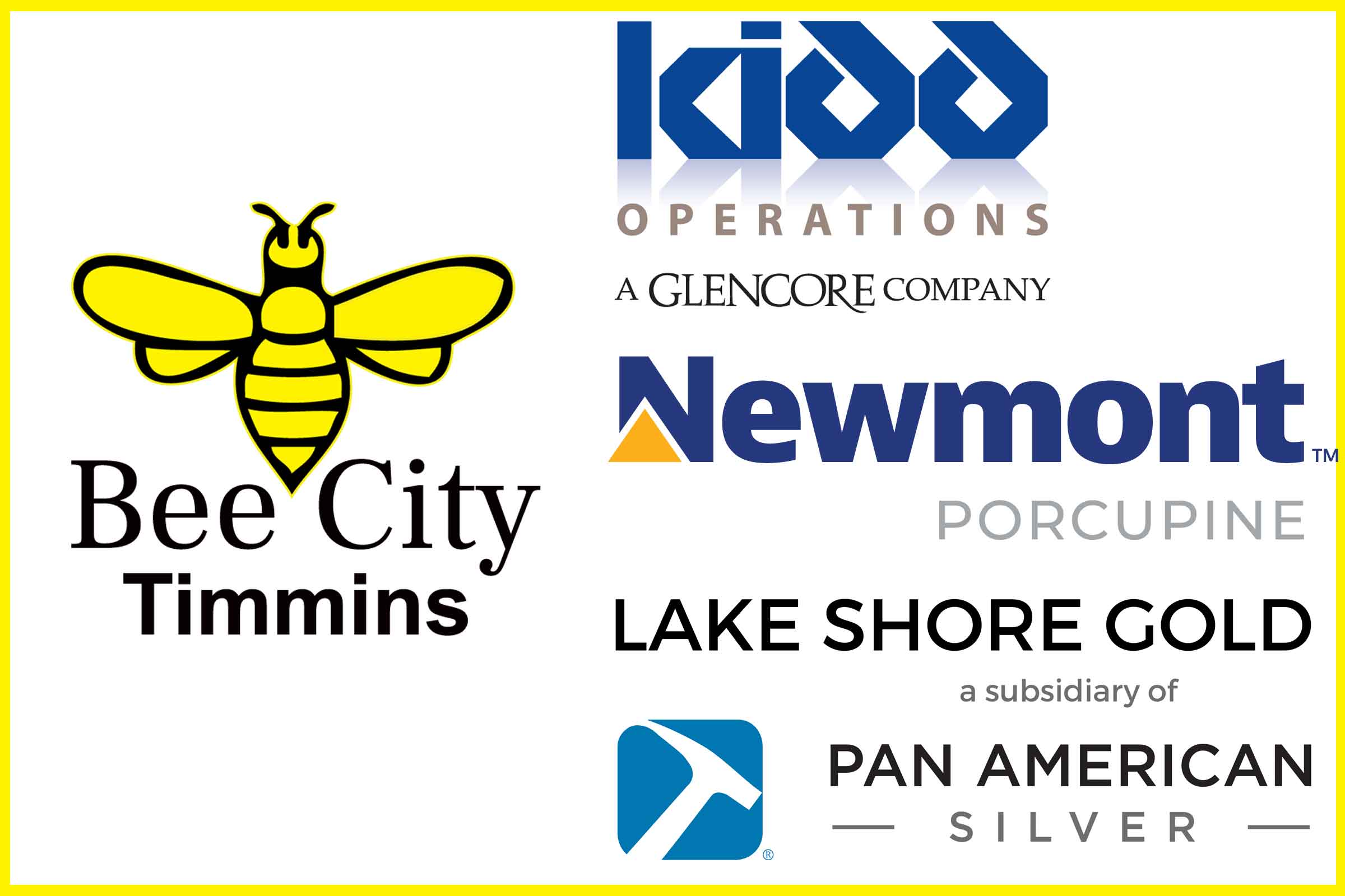 Bee City, Glencore, Newmont, and Lakeshore Gold logos