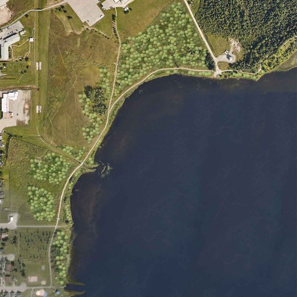 Aerial view of Porcupine Lake showing planned riparian planting areas